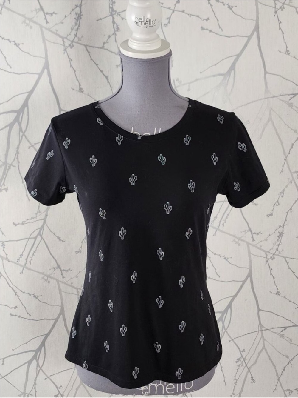 Twik Black Organic Cotton Stretch Jersey Cactus Print Tee